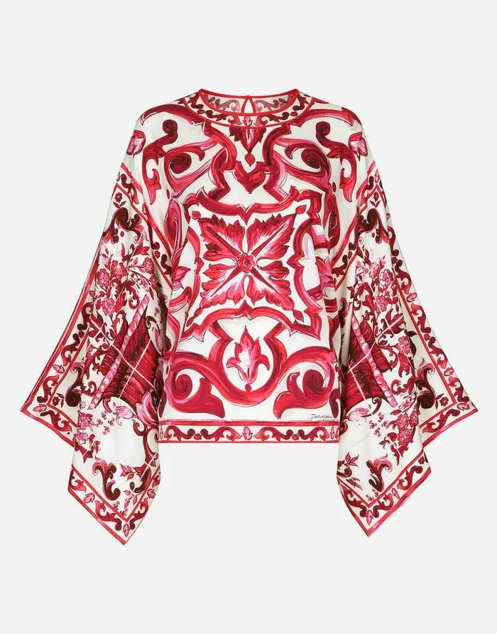 Dolce and Gabbana Shirts And Tops Women Majolicaprint Charmeuse Blouse Multicolor Dolce and Gabbana Shirts And Tops Women Majolicaprint Charmeuse Blouse Multicolor