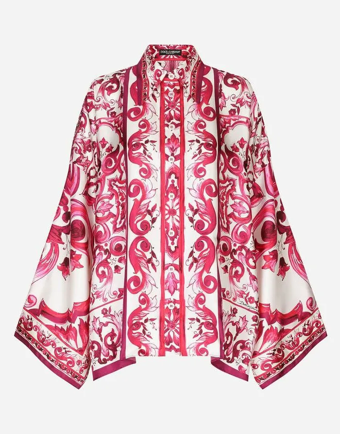 Dolce and Gabbana Shirts And Tops Women Majolicaprint Twill Shirt With Slits Multicolor Dolce and Gabbana Shirts And Tops Women Majolicaprint Twill Shirt With Slits Multicolor