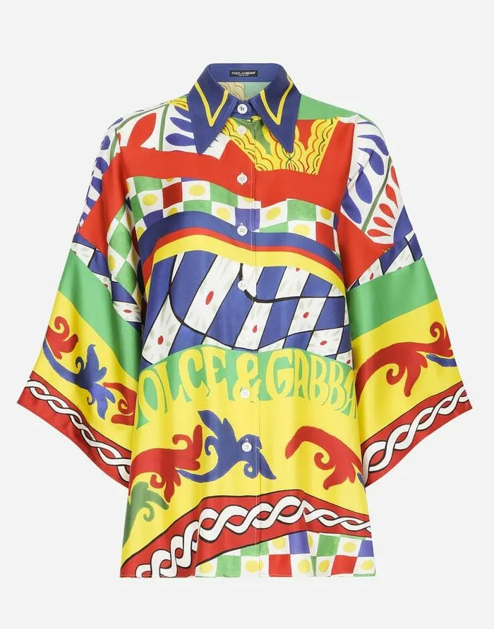 Dolce and Gabbana Shirts And Tops Women Oversized Carrettoprint Twill Shirt Red Dolce and Gabbana Shirts And Tops Women Oversized Carrettoprint Twill Shirt Red