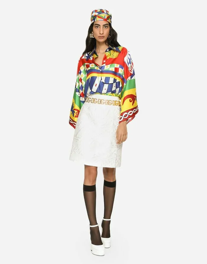 Dolce and Gabbana Shirts And Tops Women Oversized Carrettoprint Twill Shirt Red Dolce and Gabbana Shirts And Tops Women Oversized Carrettoprint Twill Shirt Red