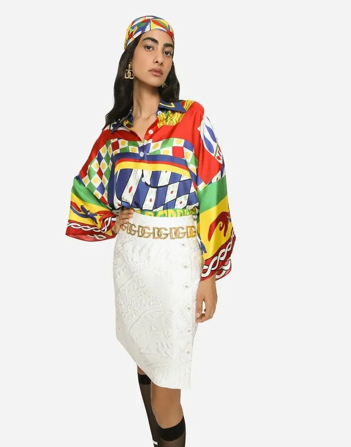 Dolce and Gabbana Shirts And Tops Women Oversized Carrettoprint Twill Shirt Red Dolce and Gabbana Shirts And Tops Women Oversized Carrettoprint Twill Shirt Red
