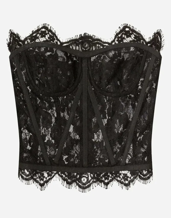 Dolce and Gabbana Shirts And Tops Women Short Galloon Lace Bustier Black