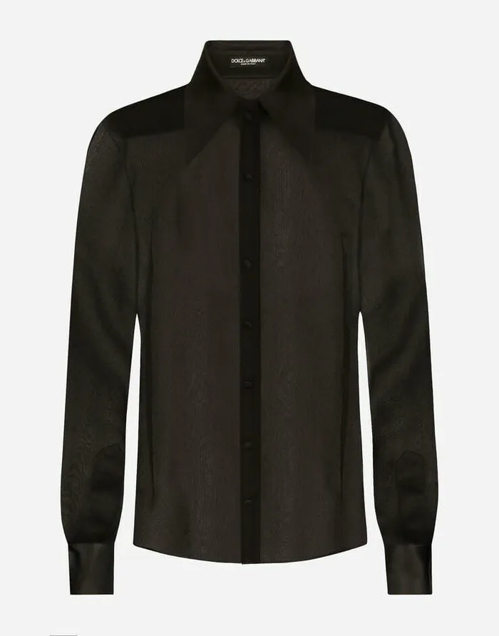 Dolce and Gabbana Shirts And Tops Women Silk Chiffon Shirt With Satin Details Black