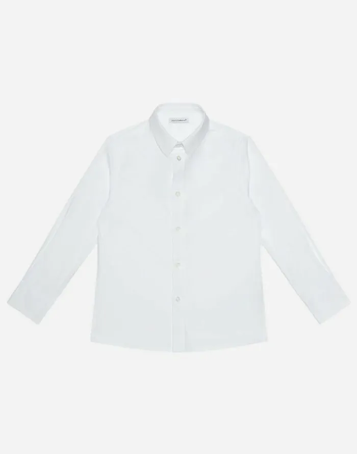Dolce and Gabbana Shirts Children Stretch Poplin Shirt With Covered Placket White