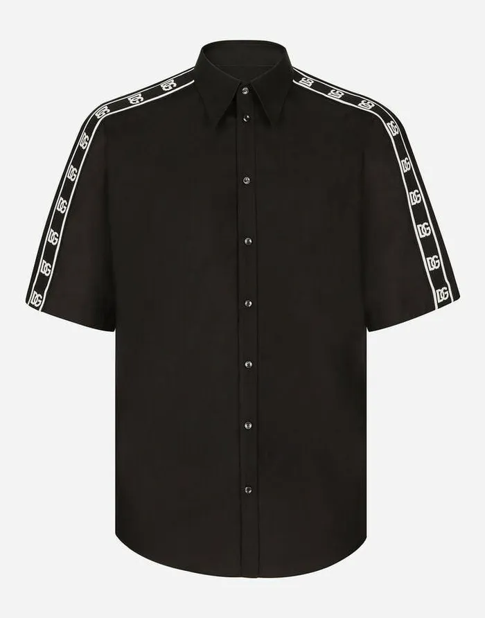 Dolce and Gabbana Shirts Men Cotton Martinifit Shirt With Branded Bands Black