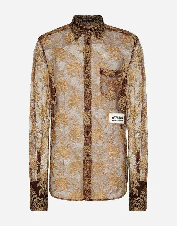 Dolce and Gabbana Shirts Men Floral Lace Shirt Multicolor