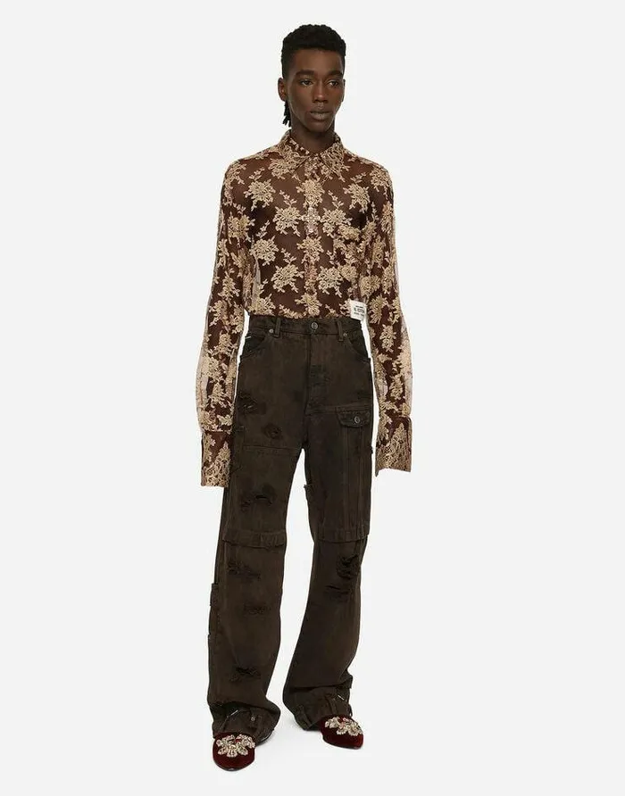 Dolce and Gabbana Shirts Men Floral Lace Shirt Multicolor Dolce and Gabbana Shirts Men Floral Lace Shirt Multicolor
