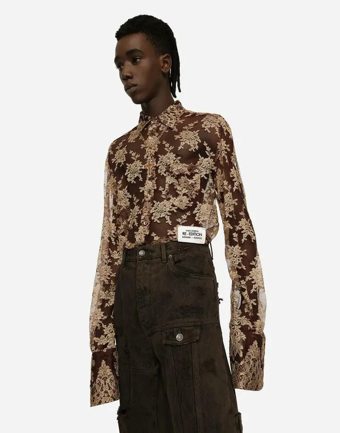 Dolce and Gabbana Shirts Men Floral Lace Shirt Multicolor Dolce and Gabbana Shirts Men Floral Lace Shirt Multicolor