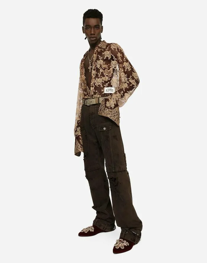 Dolce and Gabbana Shirts Men Floral Lace Shirt Multicolor Dolce and Gabbana Shirts Men Floral Lace Shirt Multicolor