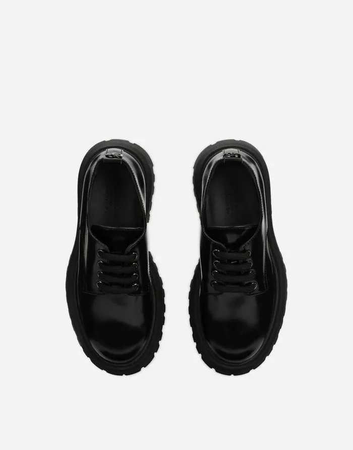 Dolce and Gabbana Shoes 2438 Children Brushed Calfskin Derby Shoes Black Dolce and Gabbana Shoes 2438 Children Brushed Calfskin Derby Shoes Black