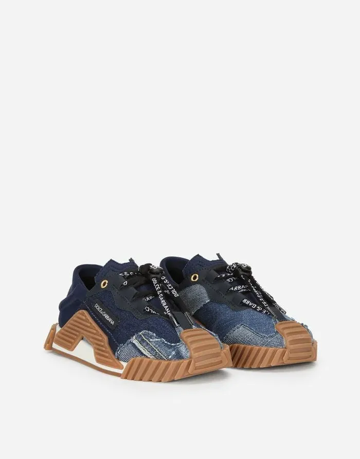 Dolce and Gabbana Shoes 2438 Children Denim Patchwork NS1 Sneakers Blue Dolce and Gabbana Shoes 2438 Children Denim Patchwork NS1 Sneakers Blue