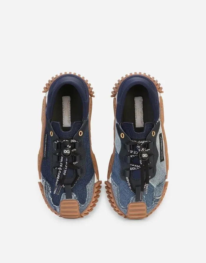 Dolce and Gabbana Shoes 2438 Children Denim Patchwork NS1 Sneakers Blue Dolce and Gabbana Shoes 2438 Children Denim Patchwork NS1 Sneakers Blue
