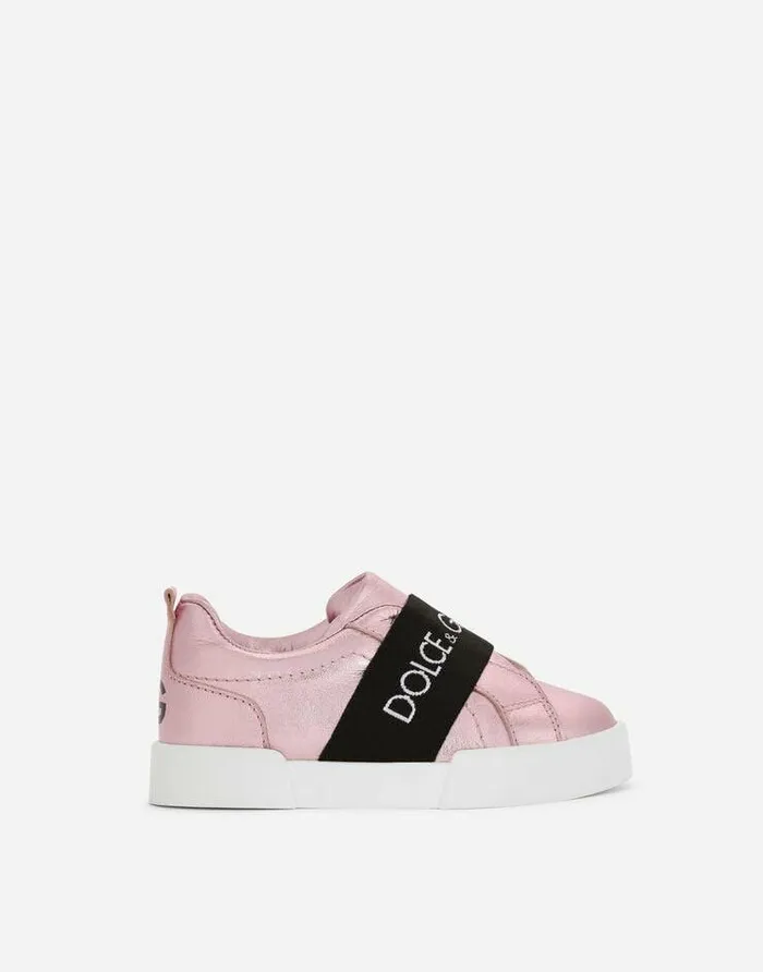 Dolce and Gabbana Shoes 2438 Children Kids First Steps Portofino Slipon Sneakers In Laminated Nappa Leather Pink Dolce and Gabbana Shoes 2438 Children Kids First Steps Portofino Slipon Sneakers In Laminated Nappa Leather Pink