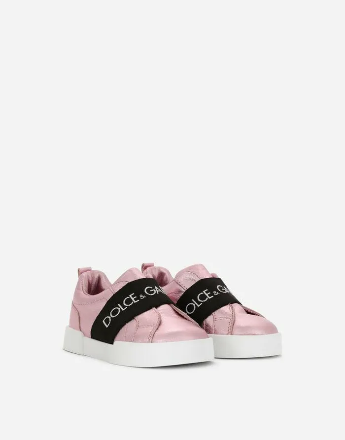 Dolce and Gabbana Shoes 2438 Children Kids First Steps Portofino Slipon Sneakers In Laminated Nappa Leather Pink Dolce and Gabbana Shoes 2438 Children Kids First Steps Portofino Slipon Sneakers In Laminated Nappa Leather Pink