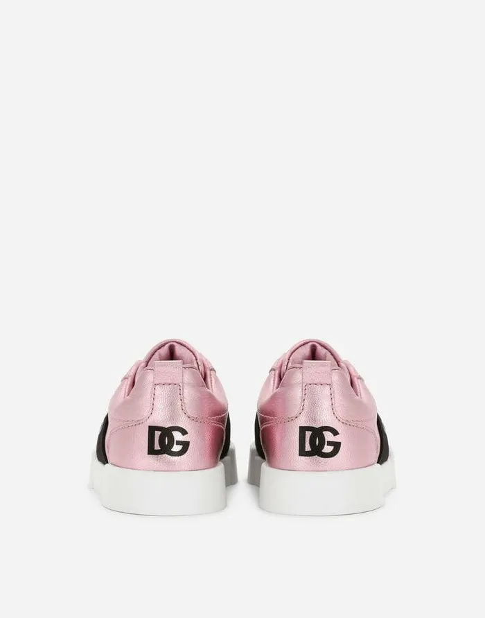 Dolce and Gabbana Shoes 2438 Children Kids First Steps Portofino Slipon Sneakers In Laminated Nappa Leather Pink Dolce and Gabbana Shoes 2438 Children Kids First Steps Portofino Slipon Sneakers In Laminated Nappa Leather Pink