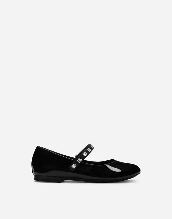 Dolce and Gabbana Shoes 2438 Children Patent Leather Ballet Flats With DGlogo Strap Black Dolce and Gabbana Shoes 2438 Children Patent Leather Ballet Flats With DGlogo Strap Black