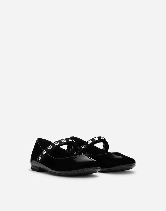 Dolce and Gabbana Shoes 2438 Children Patent Leather Ballet Flats With DGlogo Strap Black Dolce and Gabbana Shoes 2438 Children Patent Leather Ballet Flats With DGlogo Strap Black
