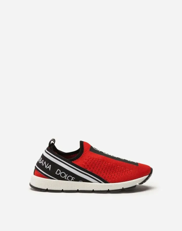Dolce and Gabbana Shoes 2438 Children Sorrento Slipon Sneakers With Logo Tape Red Dolce and Gabbana Shoes 2438 Children Sorrento Slipon Sneakers With Logo Tape Red