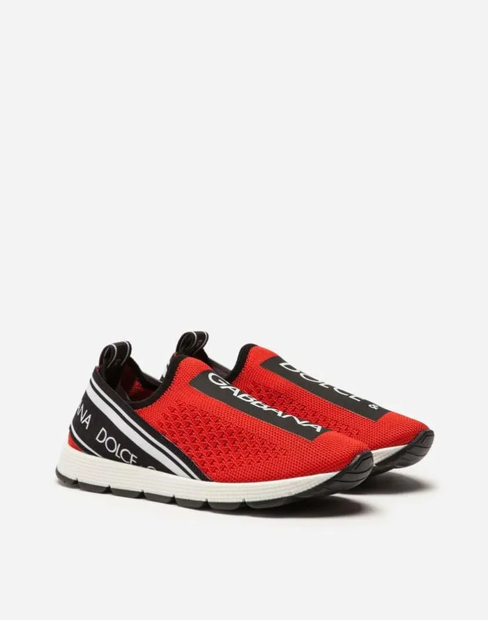 Dolce and Gabbana Shoes 2438 Children Sorrento Slipon Sneakers With Logo Tape Red Dolce and Gabbana Shoes 2438 Children Sorrento Slipon Sneakers With Logo Tape Red