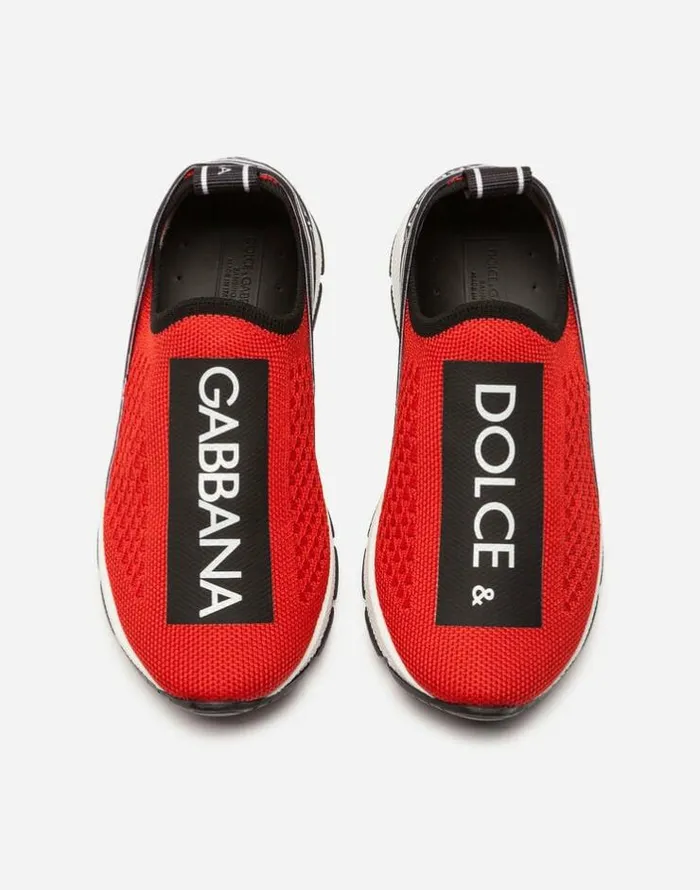 Dolce and Gabbana Shoes 2438 Children Sorrento Slipon Sneakers With Logo Tape Red Dolce and Gabbana Shoes 2438 Children Sorrento Slipon Sneakers With Logo Tape Red