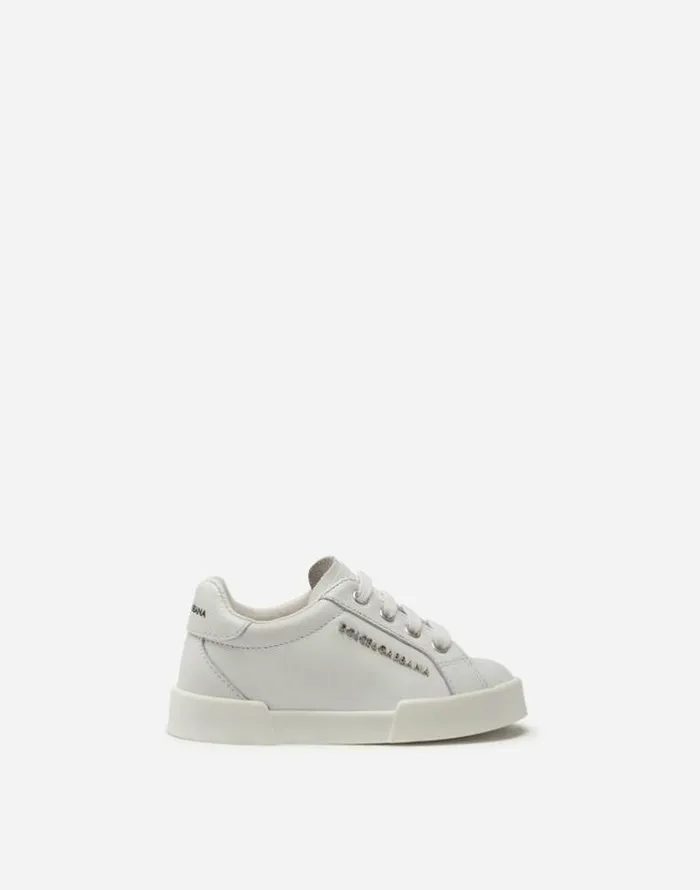 Dolce and Gabbana Shoes For First Steps 1926 Children Portofino Light Sneakers In Calfskin With Logo Lettering White Dolce and Gabbana Shoes For First Steps 1926 Children Portofino Light Sneakers In Calfskin With Logo Lettering White
