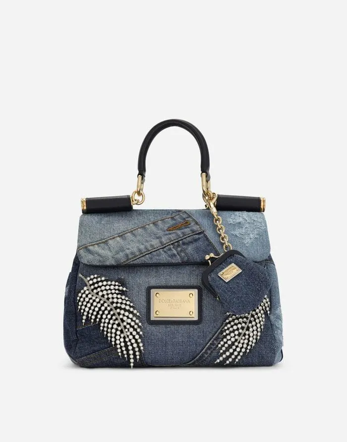 Dolce and Gabbana Shoulder And Crossbody Bags Women Small Patchwork Denim Sicily Soft Bag With Embroidery Denim Dolce and Gabbana Shoulder And Crossbody Bags Women Small Patchwork Denim Sicily Soft Bag With Embroidery Denim
