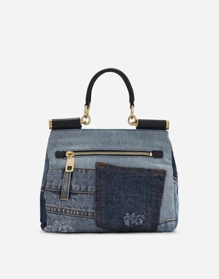 Dolce and Gabbana Shoulder And Crossbody Bags Women Small Patchwork Denim Sicily Soft Bag With Embroidery Denim