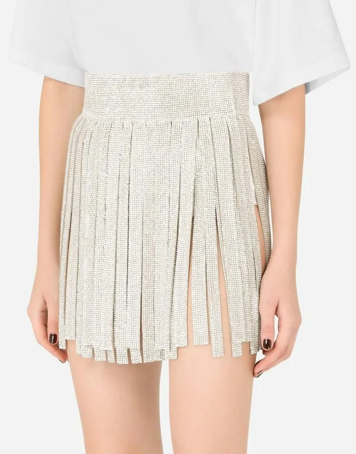 Dolce and Gabbana Skirts Women Crystal Mesh Miniskirt With Fringing Crystal Dolce and Gabbana Skirts Women Crystal Mesh Miniskirt With Fringing Crystal