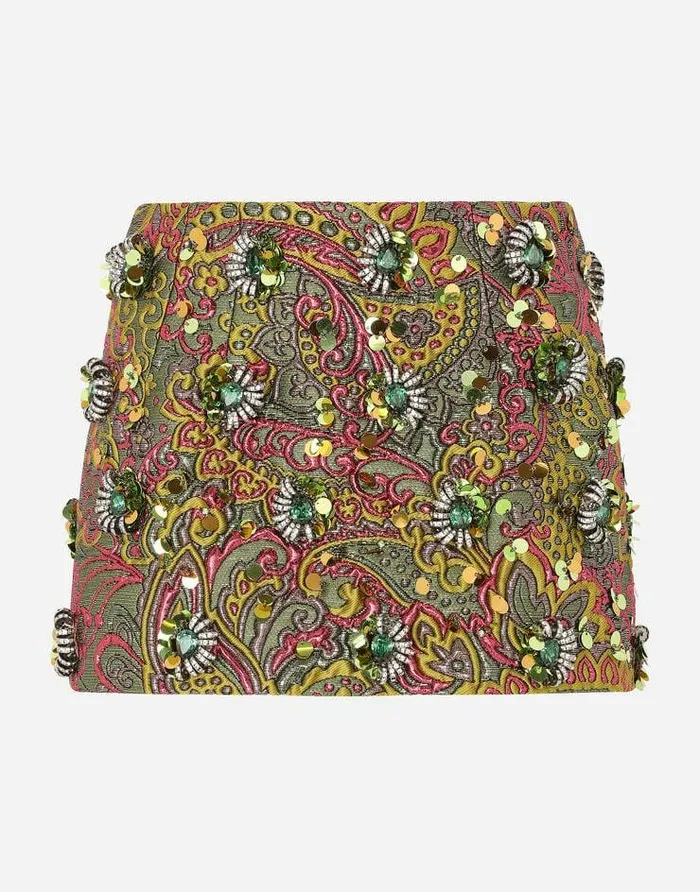 Dolce and Gabbana Skirts Women Lurex Jacquard Miniskirt With Embellishment Multicolor Dolce and Gabbana Skirts Women Lurex Jacquard Miniskirt With Embellishment Multicolor