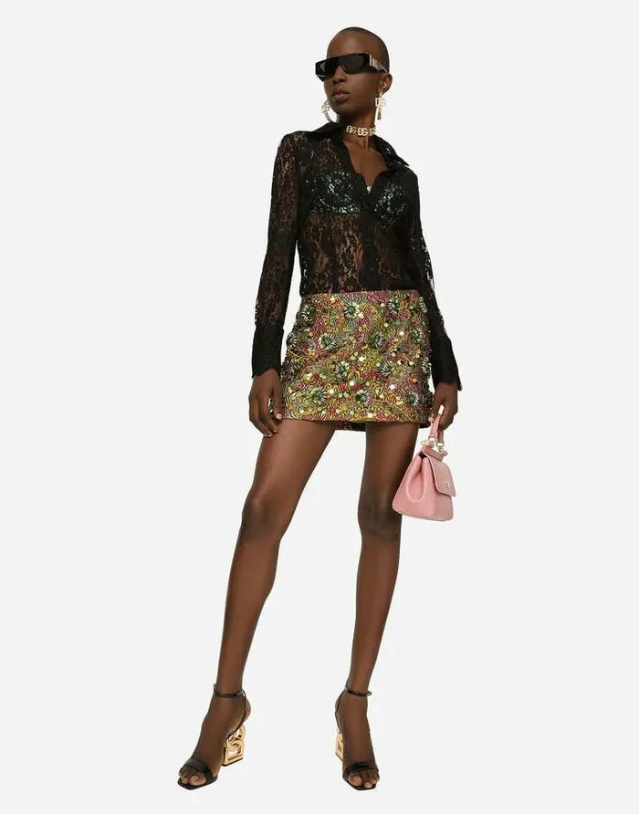 Dolce and Gabbana Skirts Women Lurex Jacquard Miniskirt With Embellishment Multicolor Dolce and Gabbana Skirts Women Lurex Jacquard Miniskirt With Embellishment Multicolor