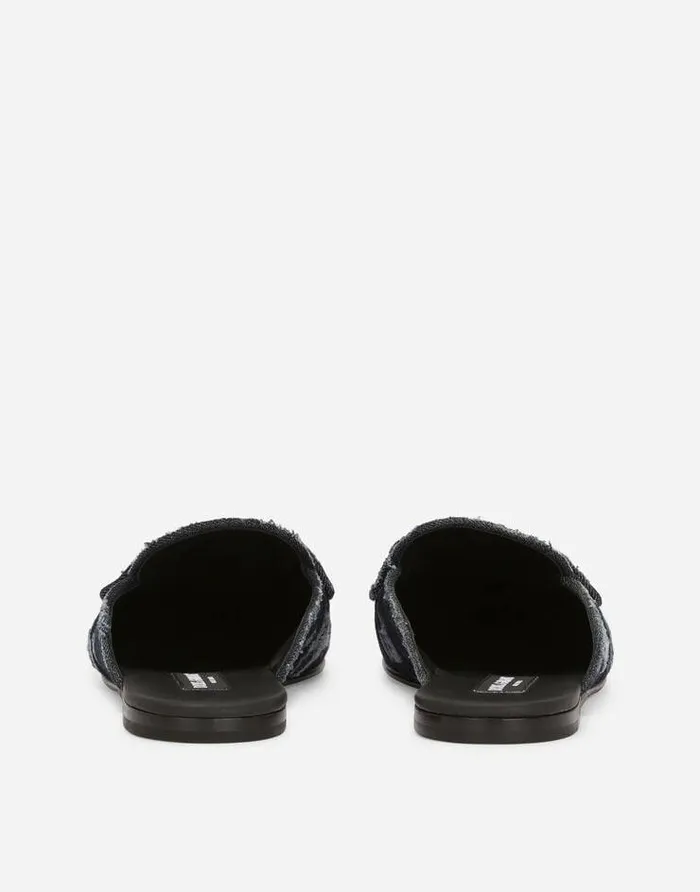 Dolce and Gabbana Slides And Mules Women Denim Slippers With Branded Plate Blue Dolce and Gabbana Slides And Mules Women Denim Slippers With Branded Plate Blue