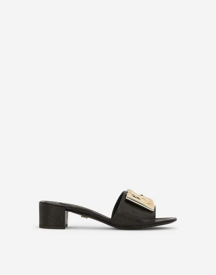 Dolce and Gabbana Slides And Mules Women Iguanaprint Calfskin Mules With DG Logo Black Dolce and Gabbana Slides And Mules Women Iguanaprint Calfskin Mules With DG Logo Black