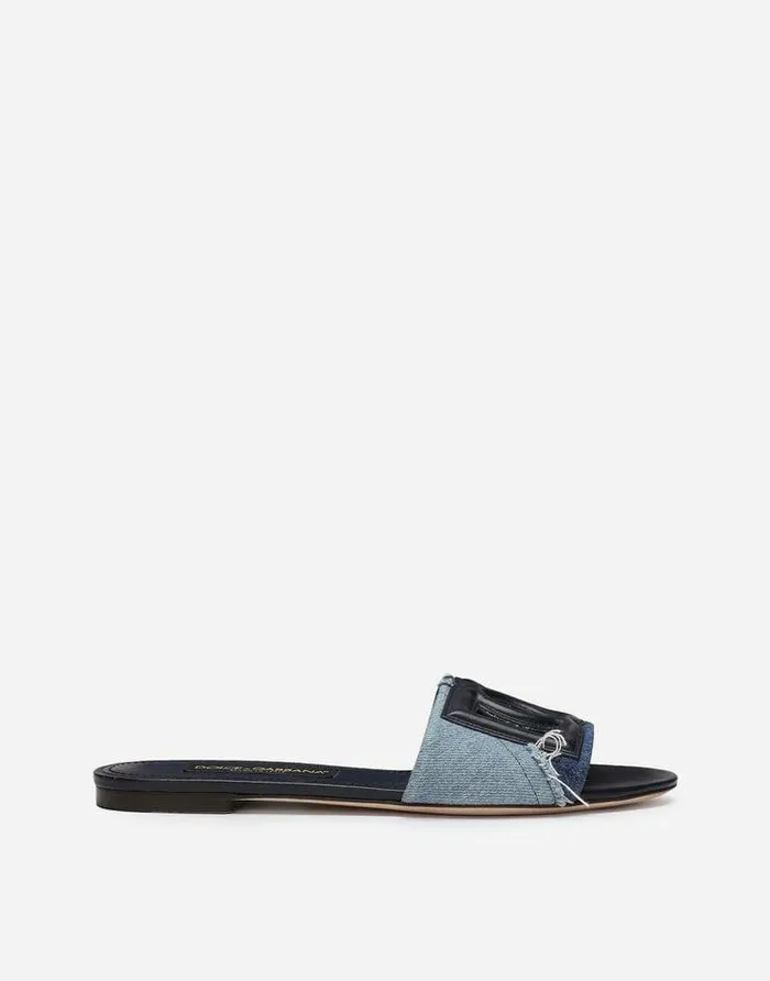 Dolce and Gabbana Slides And Mules Women Patchwork Denim Slides With DG Logo Blue Dolce and Gabbana Slides And Mules Women Patchwork Denim Slides With DG Logo Blue