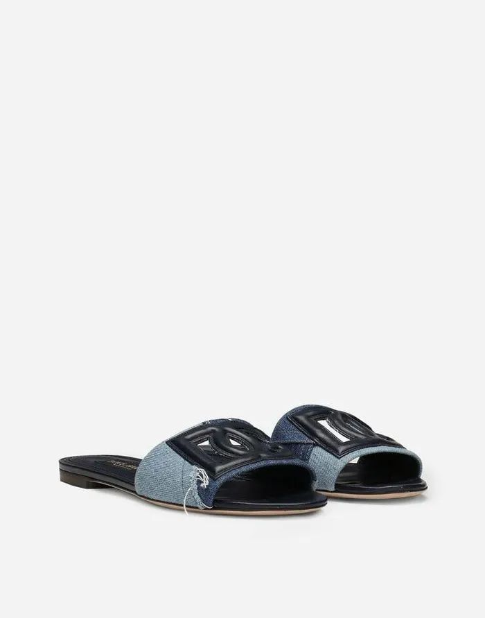 Dolce and Gabbana Slides And Mules Women Patchwork Denim Slides With DG Logo Blue Dolce and Gabbana Slides And Mules Women Patchwork Denim Slides With DG Logo Blue