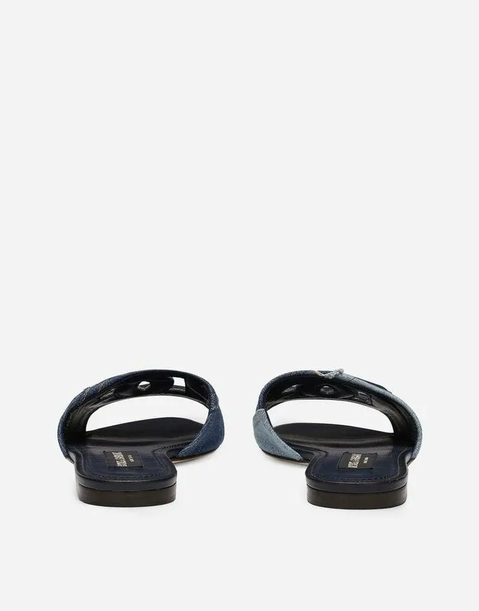 Dolce and Gabbana Slides And Mules Women Patchwork Denim Slides With DG Logo Blue Dolce and Gabbana Slides And Mules Women Patchwork Denim Slides With DG Logo Blue