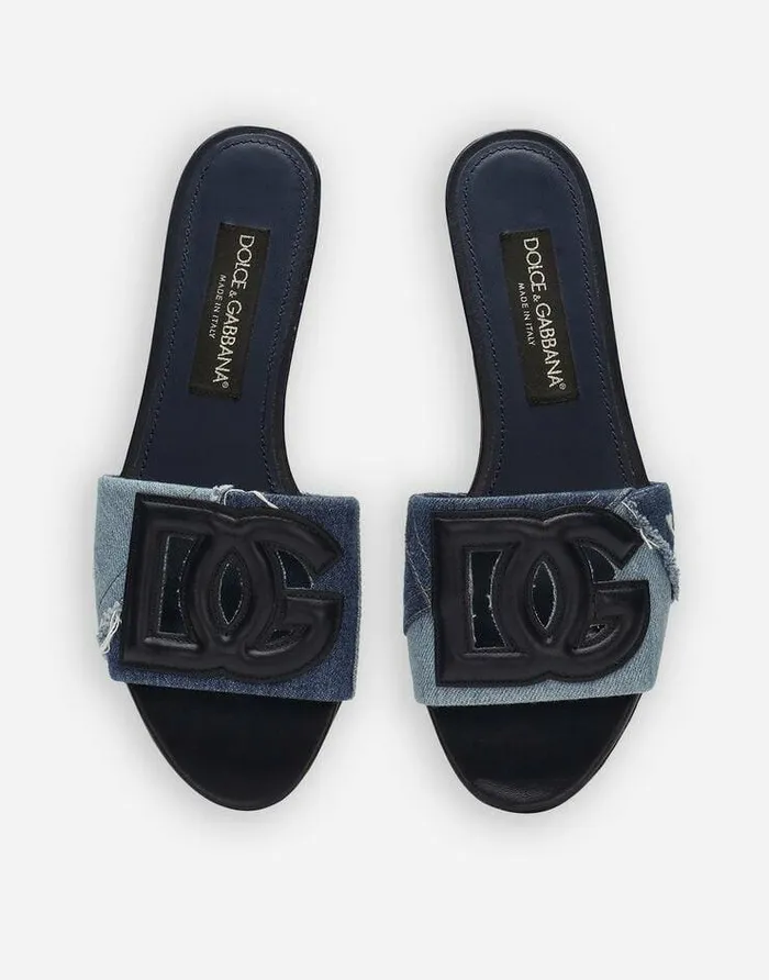 Dolce and Gabbana Slides And Mules Women Patchwork Denim Slides With DG Logo Blue Dolce and Gabbana Slides And Mules Women Patchwork Denim Slides With DG Logo Blue