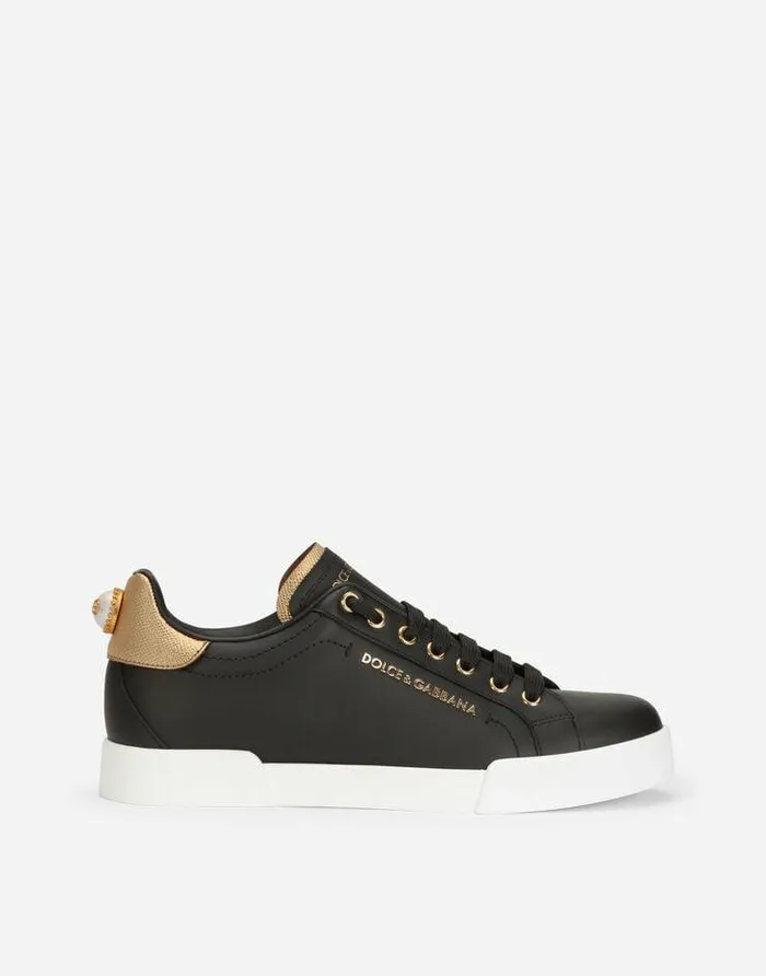 Dolce and Gabbana Sneakers Women Calfskin Nappa Portofino Sneakers With Lettering Blackgold Dolce and Gabbana Sneakers Women Calfskin Nappa Portofino Sneakers With Lettering Blackgold