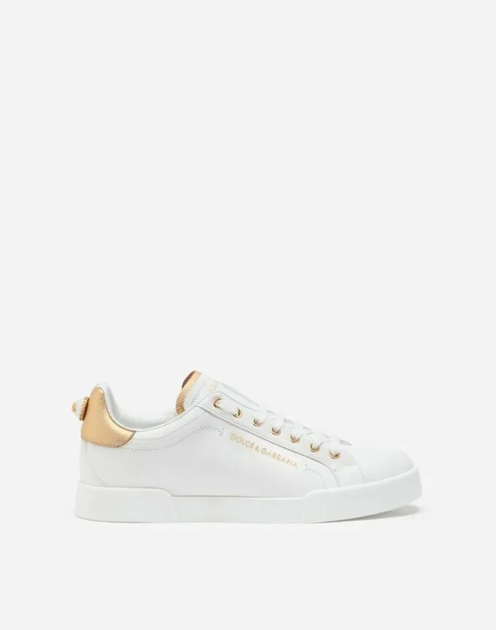 Dolce and Gabbana Sneakers Women Calfskin Nappa Portofino Sneakers With Lettering Whitegold Dolce and Gabbana Sneakers Women Calfskin Nappa Portofino Sneakers With Lettering Whitegold