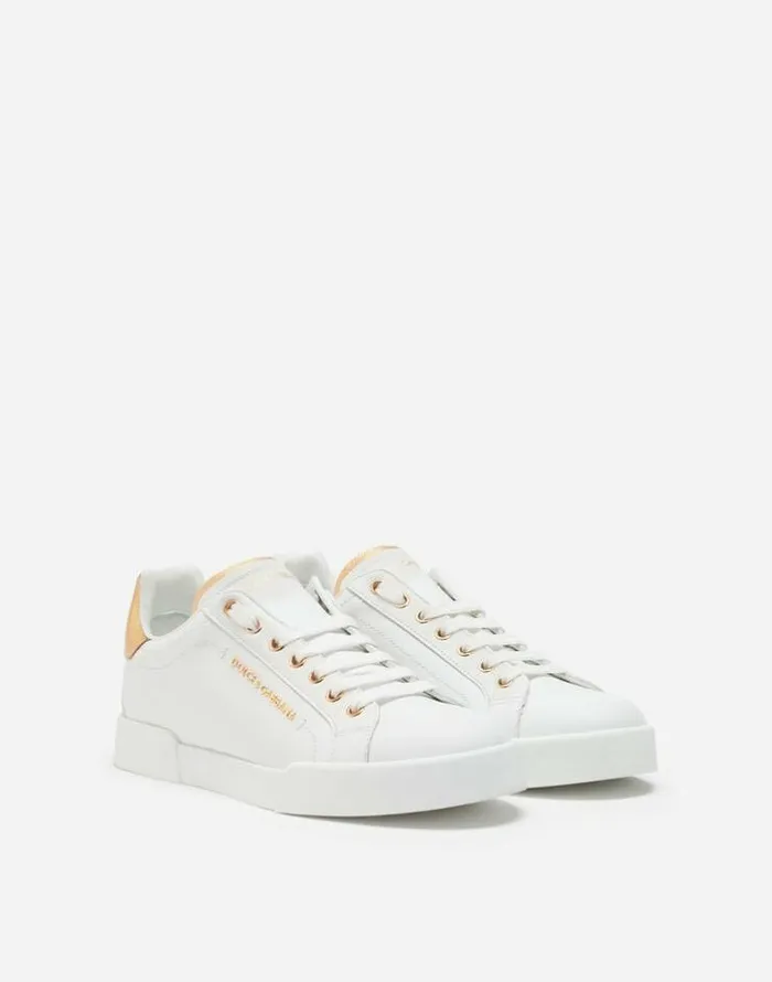 Dolce and Gabbana Sneakers Women Calfskin Nappa Portofino Sneakers With Lettering Whitegold Dolce and Gabbana Sneakers Women Calfskin Nappa Portofino Sneakers With Lettering Whitegold