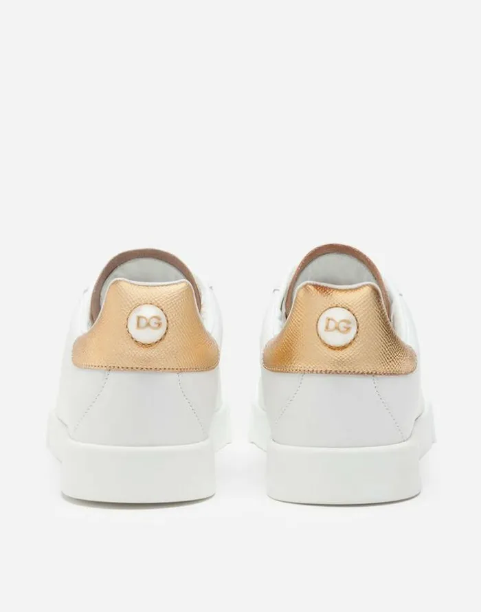 Dolce and Gabbana Sneakers Women Calfskin Nappa Portofino Sneakers With Lettering Whitegold Dolce and Gabbana Sneakers Women Calfskin Nappa Portofino Sneakers With Lettering Whitegold