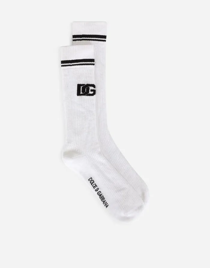 Dolce and Gabbana Socks Men Cotton Jacquard Socks With DG Logo Multicolor