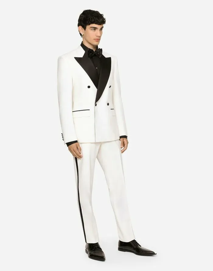 Dolce and Gabbana Suits And Blazers Men Doublebreasted Stretch Wool Siciliafit Tuxedo Suit White Dolce and Gabbana Suits And Blazers Men Doublebreasted Stretch Wool Siciliafit Tuxedo Suit White
