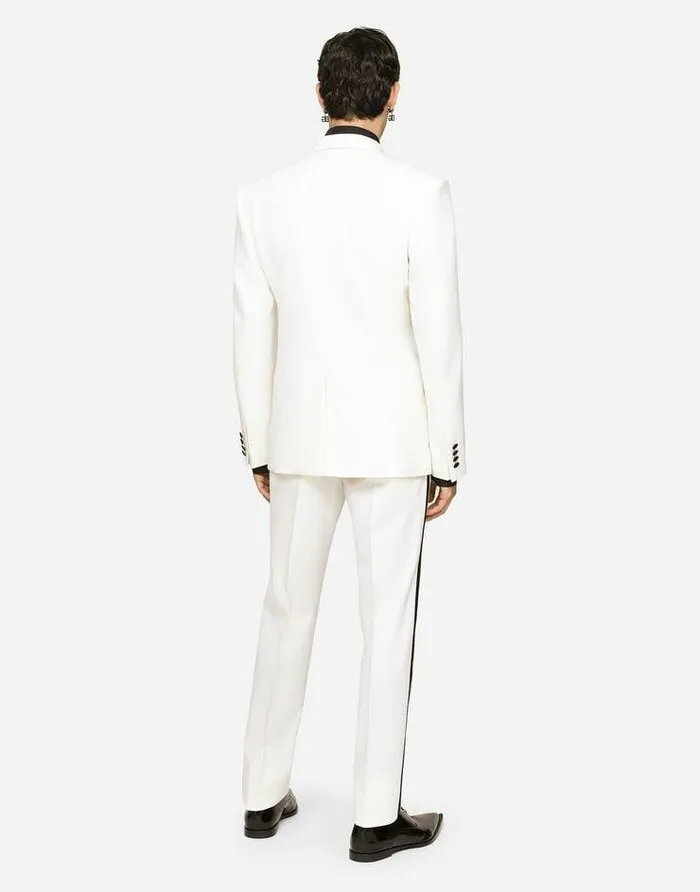 Dolce and Gabbana Suits And Blazers Men Doublebreasted Stretch Wool Siciliafit Tuxedo Suit White Dolce and Gabbana Suits And Blazers Men Doublebreasted Stretch Wool Siciliafit Tuxedo Suit White