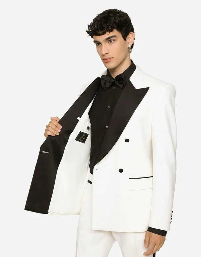Dolce and Gabbana Suits And Blazers Men Doublebreasted Stretch Wool Siciliafit Tuxedo Suit White Dolce and Gabbana Suits And Blazers Men Doublebreasted Stretch Wool Siciliafit Tuxedo Suit White