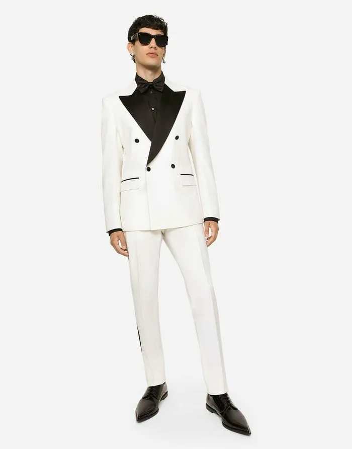 Dolce and Gabbana Suits And Blazers Men Doublebreasted Stretch Wool Siciliafit Tuxedo Suit White Dolce and Gabbana Suits And Blazers Men Doublebreasted Stretch Wool Siciliafit Tuxedo Suit White