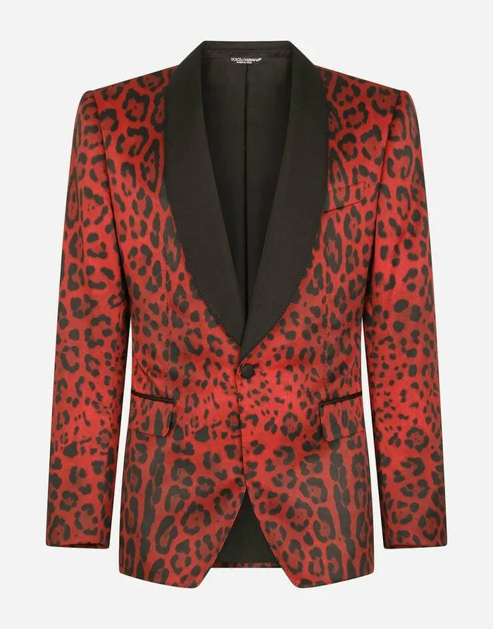 Dolce and Gabbana Suits And Blazers Men Leopardprint Satin Siciliafit Tuxedo Jacket Multicolor
