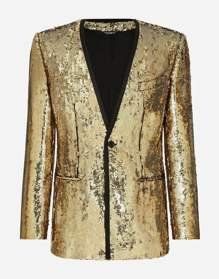 Dolce and Gabbana Suits And Blazers Men Sequined Siciliafit Jacket Gold