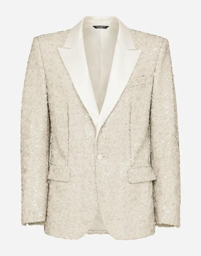 Dolce and Gabbana Suits And Blazers Men Sequined Siciliafit Jacket White