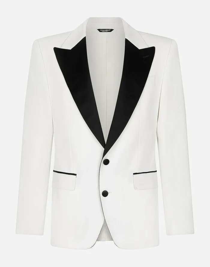 Dolce and Gabbana Suits And Blazers Men Stretch Wool Fabric Siciliafit Tuxedo Jacket White Dolce and Gabbana Suits And Blazers Men Stretch Wool Fabric Siciliafit Tuxedo Jacket White