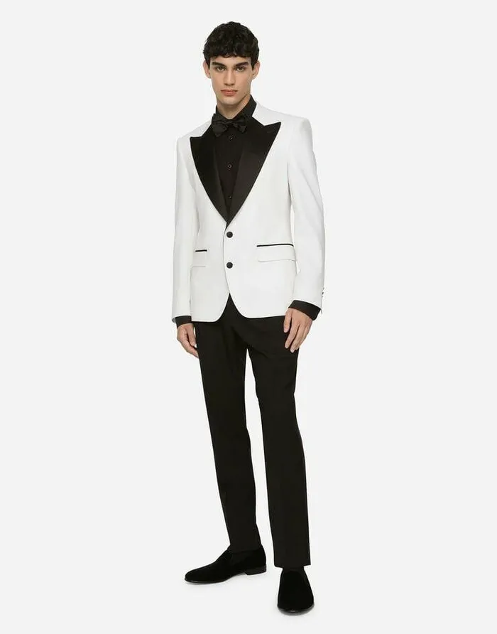 Dolce and Gabbana Suits And Blazers Men Stretch Wool Fabric Siciliafit Tuxedo Jacket White Dolce and Gabbana Suits And Blazers Men Stretch Wool Fabric Siciliafit Tuxedo Jacket White